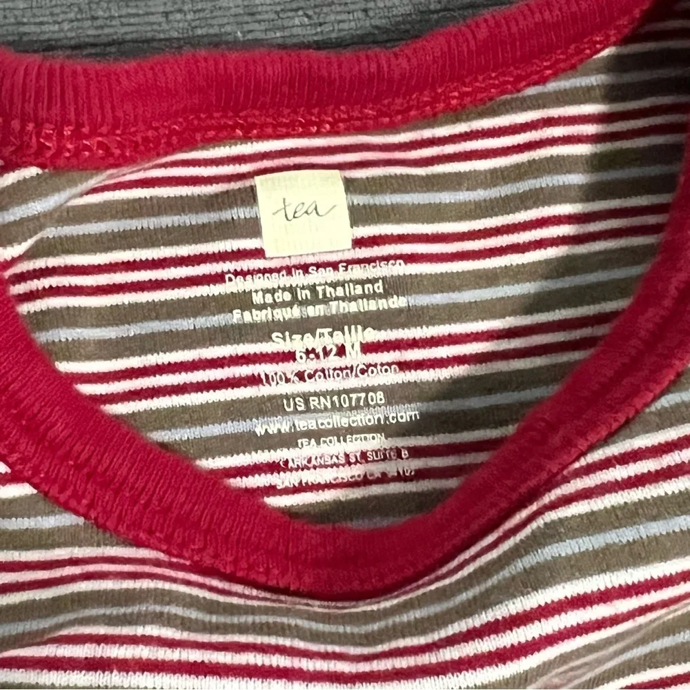Tea Collection 6-12 months Striped Long Sleeve One piece Outfit Red bodysuit